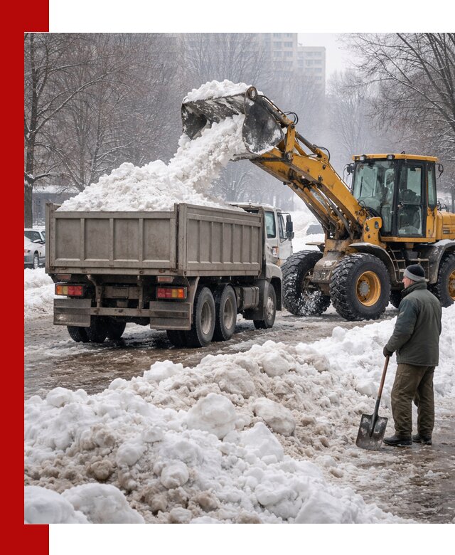Вывоз снега грузовой техникой в Медногорске оперативно и чисто