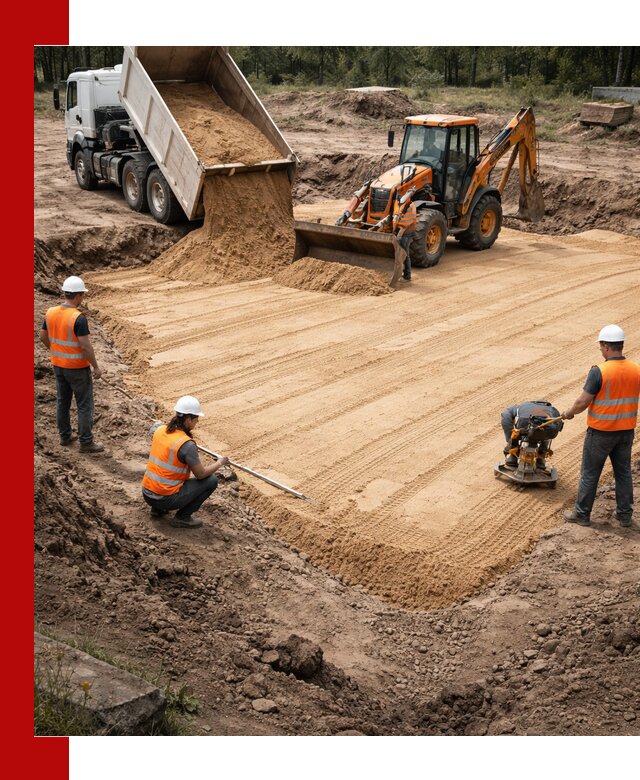 Устройство песчаной подушки для фундаментов и дорог в Медногорске